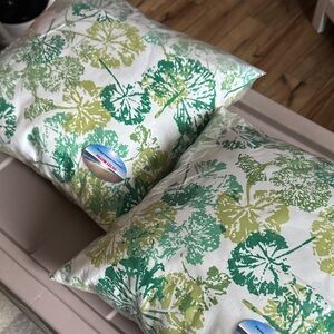 Floral Green and White Throw Pillows